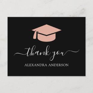 2022 Graduation Thank You Rose Gold Black Postcard