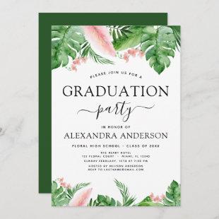 2022 Graduation Tropical Palm Floral Watercolor Invitation