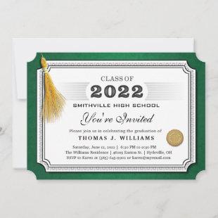 2022 Green Border Diploma Tassel Graduation Invite