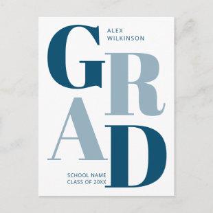 2022 Modern Blue Trendy Typography Guy Graduation Invitation Postcard