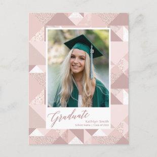 2022 Modern Pink Glitter Script Photo Graduation Announcement Postcard