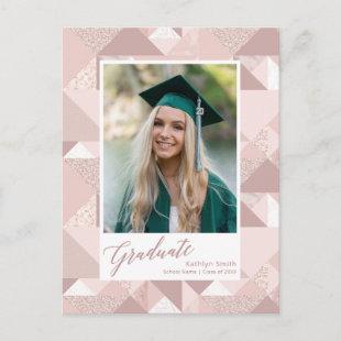 2022 Modern Pink Glitter Script Photo Graduation Invitation Postcard