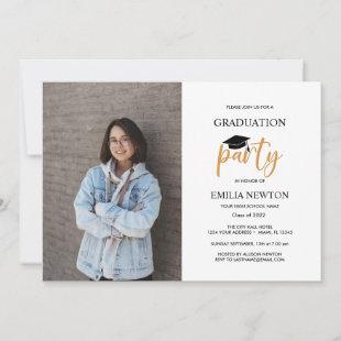 2022 Mustard white Photo Graduation Party  Invitation