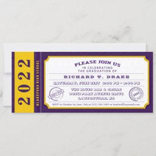 2022 Purple & Gold Ticket Graduation Party Invite