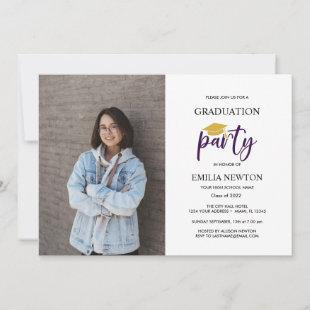 2022 Purple white Gold  Photo Graduation Party  Invitation