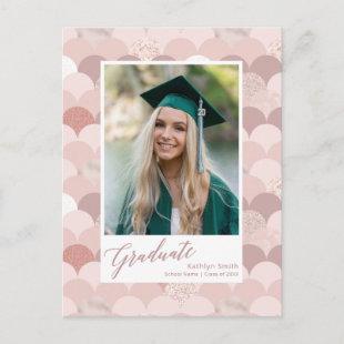 2022 Rose Gold Glitter Girl Photo Graduation Invitation Postcard