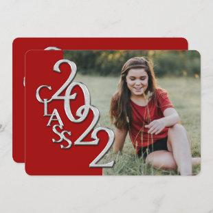 2022 Silver and Red Graduation with Photo Invitation
