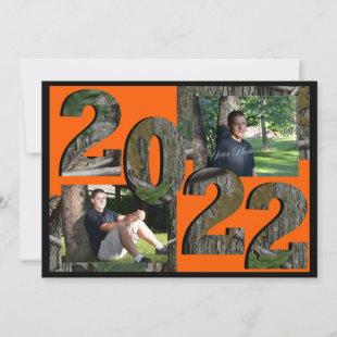 2022 Tree Camo Graduation Twin Photo Hunter Orange Invitation