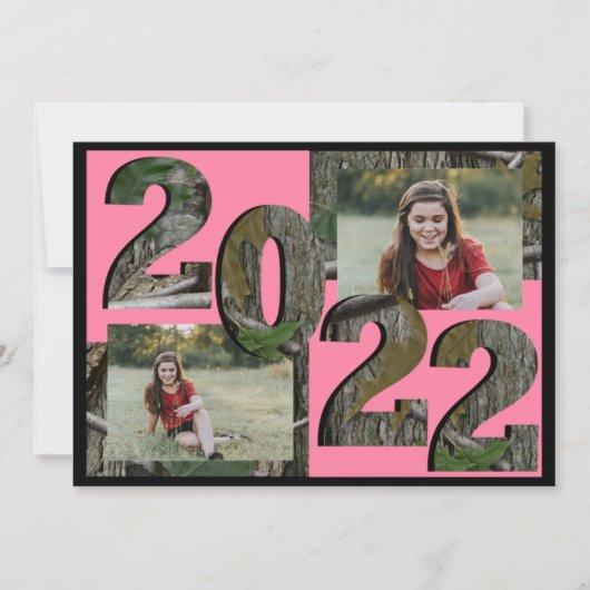 2022 Tree Camo Graduation Twin Photo Pink Invitation