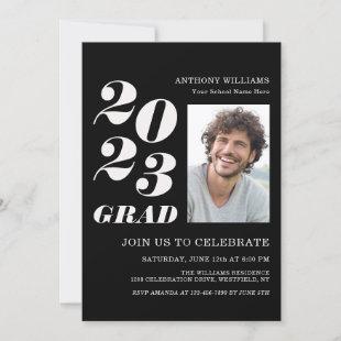 2023 Grad Party Bold Text on Black with Your Photo Invitation