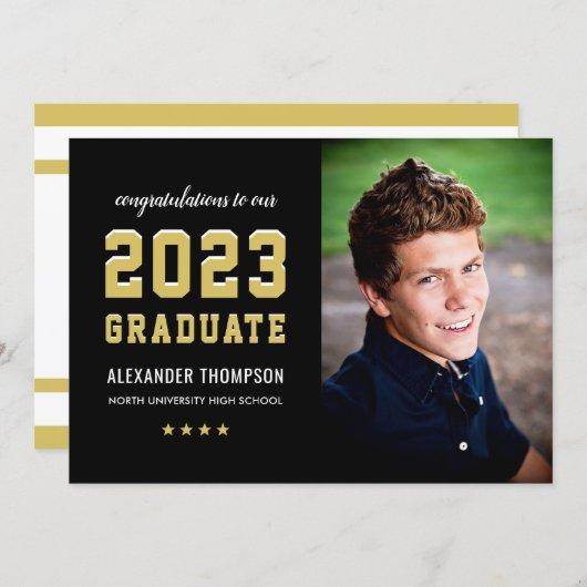 2023 Graduate Black Gold Graduation Party Photo Invitation