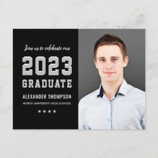 2023 Graduate Black Gray Graduation Party Photo Invitation Postcard