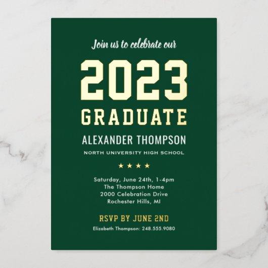 2023 Graduate Modern Green Gold Graduation Party Foil Invitation
