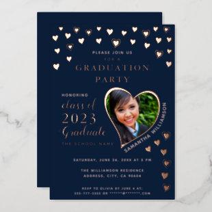 2023 Graduate Navy Blue & Rose Gold Graduation Foil Invitation