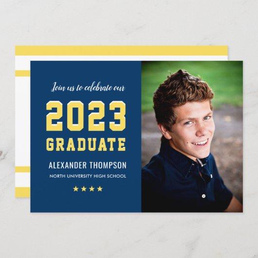2023 Graduate Navy Yellow Graduation Party Photo Invitation