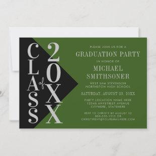 2023 Graduation Black Green Modern Editable Color Invitation