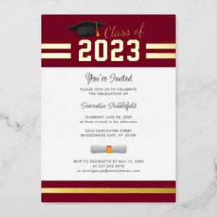 2023 Graduation College Burgundy Grad Party Gold Foil Invitation