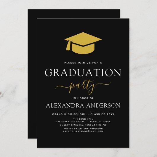 2023 Graduation Party Black Gold Modern Elegant Invitation