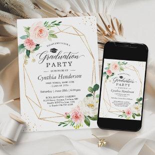 2023 Graduation Party Girly Blush Pink Floral Invitation