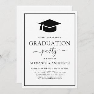 2023 Graduation Party Modern Elegant Black White Invitation