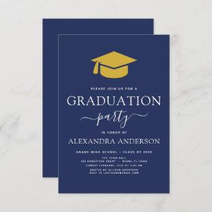 2023 Graduation Party Navy Blue Gold Elegant Invitation