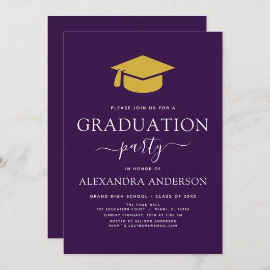 2023 Graduation Party Purple Gold Modern Invitation