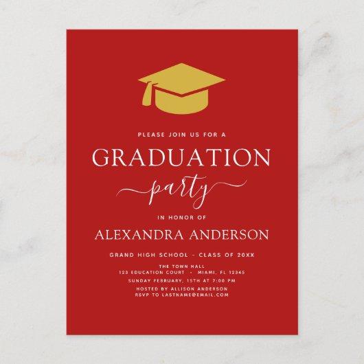 2023 Graduation Party Red Gold Color Option Postcard
