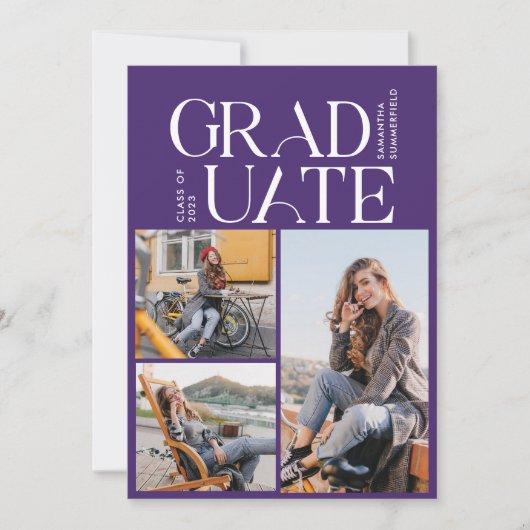 2023 GraduationPhoto Collage Purple Graduate Party Invitation