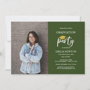 2023 Green Gold  Photo Graduation Party Invitation