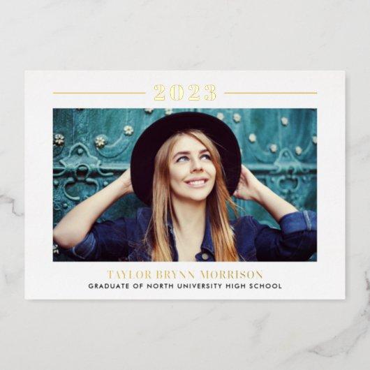 2023 Minimalist White and Gold Graduation Photo Foil Invitation