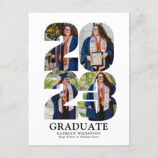 2023 Modern Bold Script Trendy 5 Photo Graduation Announcement Postcard