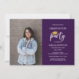 2023 Purple and Gold  Photo Graduation Party Invitation