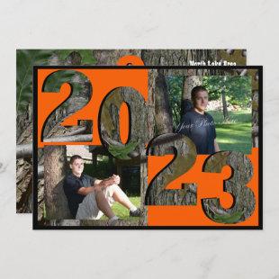 2023 Tree Camo Graduation Twin Photo Invitation