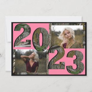 2023 Tree Camo Graduation Twin Photo Pink Invitation