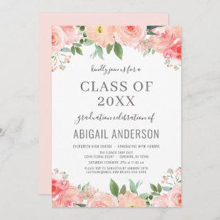 2023 Watercolor Floral Peach Modern Graduation  In Invitation