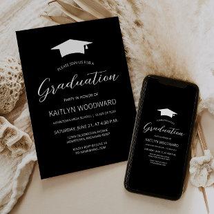 2024 Black and White Cap Modern Graduation Party Invitation
