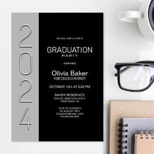 2024 Black Grey Graduation Party Invitation
