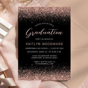 2024 Black Rose Gold Glitter Graduation Party Invitation