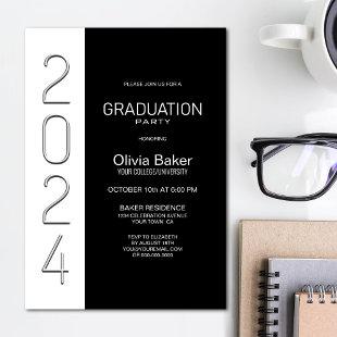 2024 Black White Graduation Party Invitation