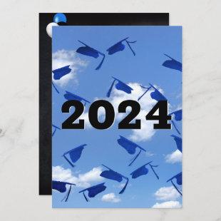 2024 Blue Graduation Hats in Sky  Invitation