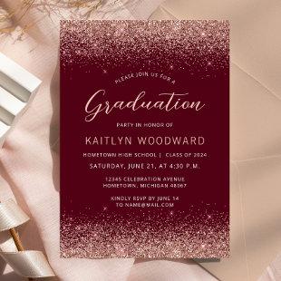 2024 Burgundy Rose Gold Glitter Graduation Party Invitation