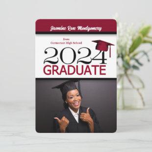 2024 Deep Red and Black Photo Graduation Invitation