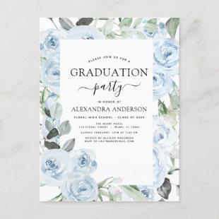 2024 Dusty Blue Graduation Floral Greenery Invitat Postcard