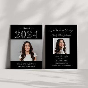 2024 Elegant Black Silver Photo Graduation Party Invitation