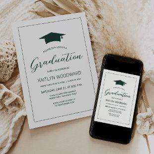 2024 Emerald Green Cap Modern Graduation Party Invitation
