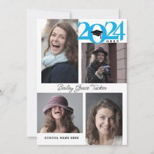 2024 GRAD Modern 5-Photo Collage Blue Graduation Announcement
