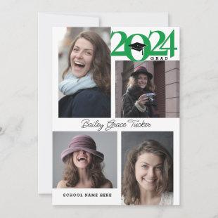 2024 GRAD Modern 5-Photo Collage Green Graduation Announcement