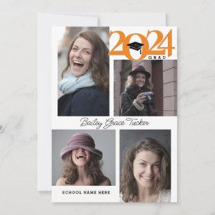 2024 GRAD Modern 5-Photo Collage Orange Graduation Announcement