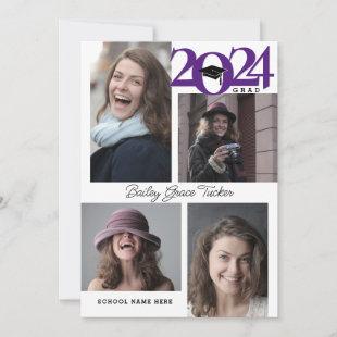 2024 GRAD Modern 5-Photo Collage Purple Graduation Announcement