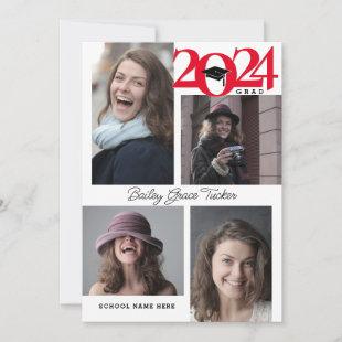2024 GRAD Modern 5-Photo Collage Red Graduation Announcement
